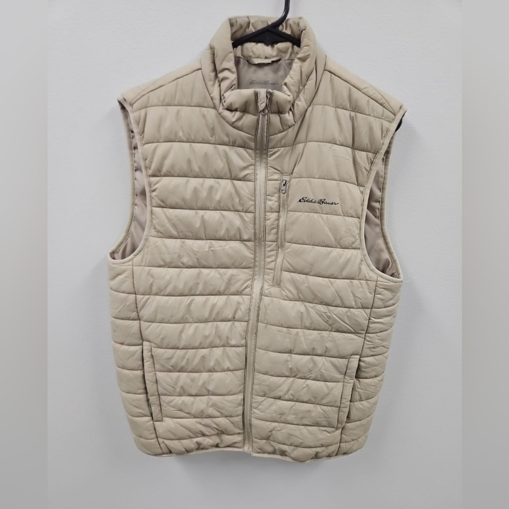 Eddie Bauer Tan Puffer Vest with Vertical Quilting